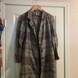 Free People Green and Purple Trench Coat